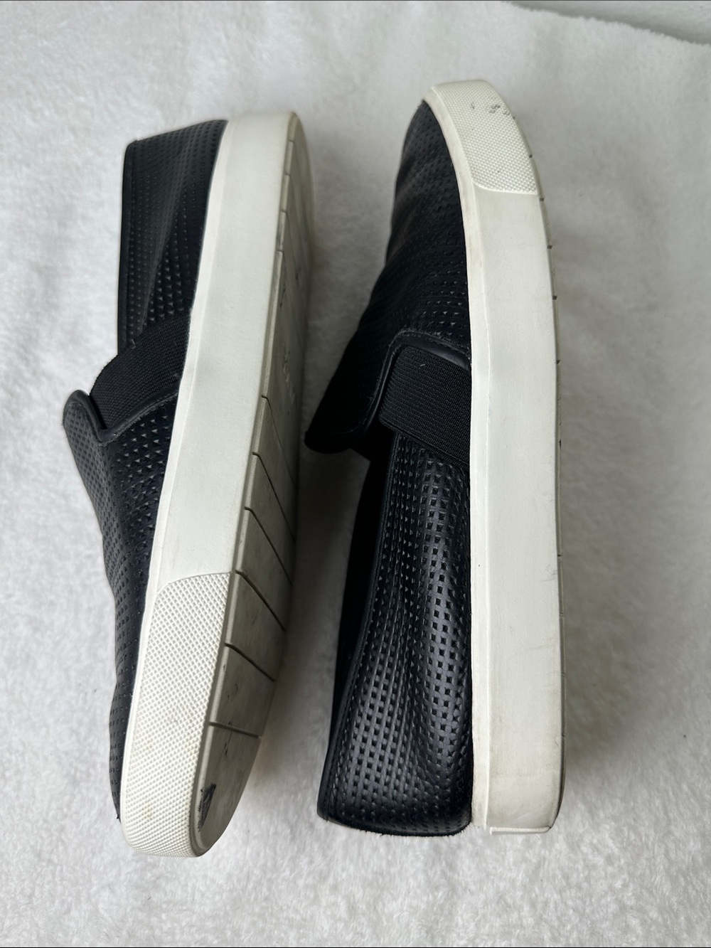 Vince Blair Black Perforated Leather Slip-On Sneakers with White Comfort Sole 8 - Picture 10 of 16